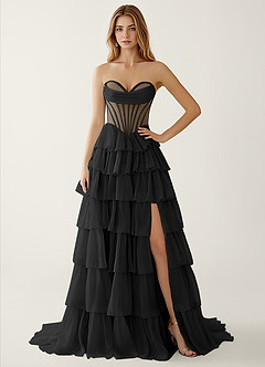 Liliannah Black Lightweight Chiffon/Hotfix Rhinestone Prom Dress image1