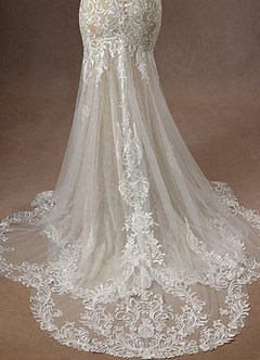 Azazie Camlynn Wedding Dresses Diamond White Nude Mermaid V-Neck Sequins Tulle Dress image6