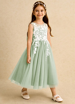 Azazie Sundae Blumenmädchenkleider Ballkleid Spitze Kleid Staubiger Salbeigrün image4