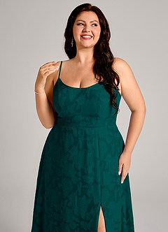 Azazie Moira Bridesmaid Dresses Pine A-Line Side Slit Floral Burnout Dress image12