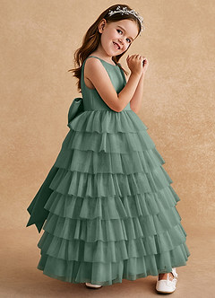 Azazie Twinkle Toes vestidos de niña de las flores Vestido de Eucalipto de Tul de Corte En A con Lazo image3