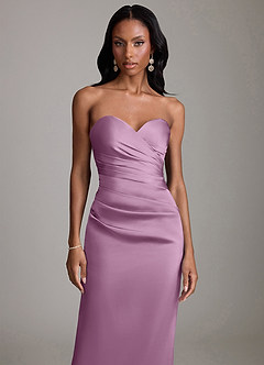 Azazie Sonora Vestidos de damas de honor Vestido de Glicinia de Satén Elástico de Corte Recto con Sin tirantes image5