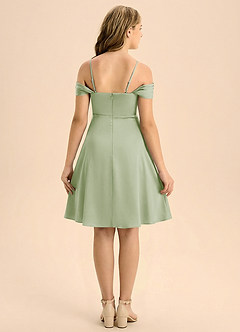 Azazie Anselie Junior Jurk van Stretch Satijn met A-Lijn Geplooid Stoffige Salie image2