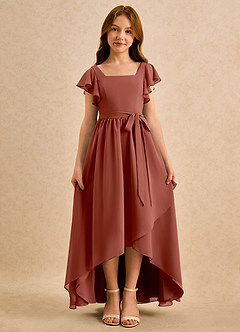 Azazie Milly Girls Formal Flower Girl Dresses Auburn A-Line Pleated Chiffon Dress image5