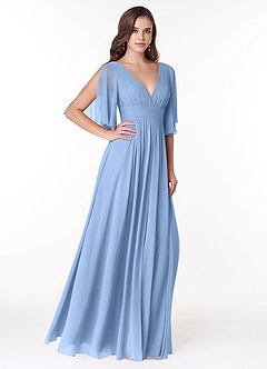 Azazie Temeka Brautjungfernkleider A-Linie Gestreift Chiffon Kleider Stahlblau image4