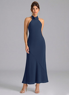 Azazie Velli Bridesmaid Dresses Dark Navy Mermaid High Neck Chiffon Dress image5