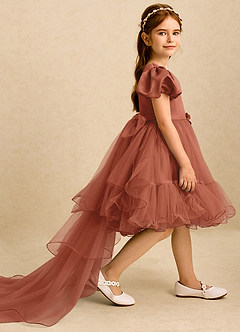 Azazie Cocoa vestidos de niña de las flores Vestido de Castaño de Tul de Princesa con Plisado image4