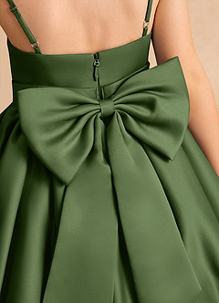 Azazie Davine Flower Girl Dresses Olive A-Line Spaghetti Strap Matte Satin Dress image10