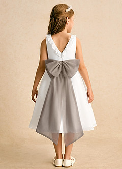 Azazie Dani Blumenmädchenkleider A-Linie Schleifen Chiffon Kleid Elfenbein Taupe image7