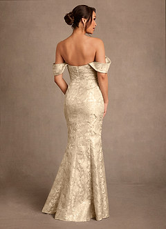 Azazie Nettie 신부의 어머니 드레스 인어 오프 더 숄더 자카드 플로어 길이 드레스 image3