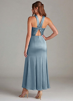 Azazie Rue 신부 들러리 드레스 인어 주름진 스트레치 새틴 발목 길이 드레스 image6