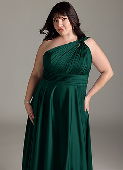 Azazie Charlize Bridesmaid Dresses Emerald A-Line One Shoulder Stretch Satin Dress image6