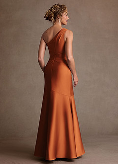 Azazie Haifa Mother of the Bride Dresses Cinnamon Mermaid One Shoulder Stretch Satin Dress image2