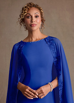 Azazie Artemisia Mère de la mariée Robes Robe Fourreau en Mousseline de soie Dentelle Bleu Roi image7