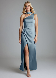 Azazie Adhara Suknie dla druhen Osłona Jedno ramię Satyna elastyczna Do ziemi Sukienka image5