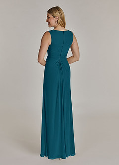 Azazie Manuella Vestidos para mãe da noiva Vestir Tinta Azul de Chiffon de Linha A com Decote em V Plissado image6