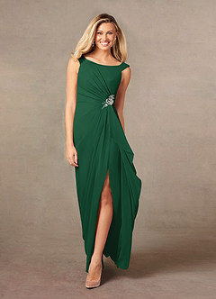 Azazie Yarrow Kleider für die Brautmutter A-Linie Plissee Chiffon Kleid Dunkelgrün image3
