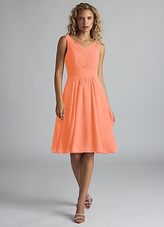 Azazie Grace Vente Finale Robe Trapèze en Mousseline de soie Plissée Coucher De Soleil image1