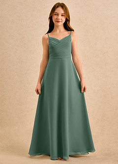 Azazie Hollie Girls Formal Final Sale Dusty Sage A-Line Sweetheart Neckline Chiffon Dress image4