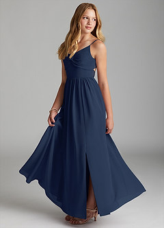 Azazie Zeya Junior Dark Navy A-Line Chiffon Dress image4