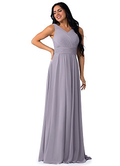Azazie Pierrette Bridesmaid Dresses Fog A-Line Pleated Chiffon Dress image2