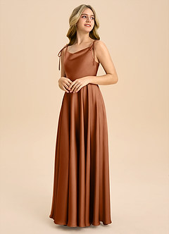 Azazie Popsy Junior A-Linie Schleifen Stretch-Satin Kleid Kupfer image4