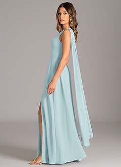 Azazie Tella Bridesmaid Dresses Sea Glass A-Line One Shoulder Chiffon Dress image4