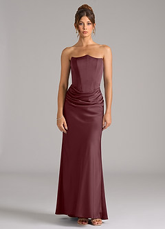 Azazie Debby Jurken voor bruidsmeisjes Converteerbaar Jurk van Stretch Satijn met Zeemeermin Strapless Sangria image5