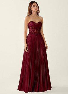 Clementine Burgundy Satin Lace Up Back A-line Prom Dress image4