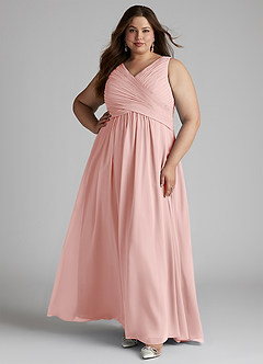 Azazie Flora Robes de demoiselle d'honneur Robe Trapèze en Mousseline de soie Plissée Rose Poudré image10