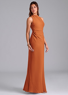 Azazie Evadne Bridesmaid Dresses Cinnamon A-Line Pleated Chiffon Dress image4