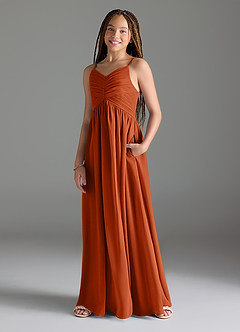 Azazie Alia Junior Burnt Orange A-Line Pleated Chiffon Dress image4
