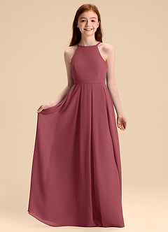 Azazie Arianthe Junior Merlot A-Line Pleated Chiffon Dress image3