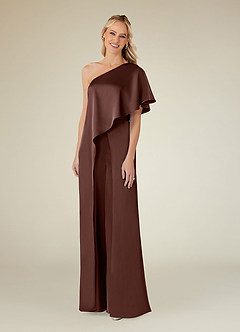 Azazie Hagretta Mother of the Bride Dresses Espresso Jumpsuit/Pantsuit Stretch Satin Dress image3