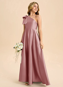 Azazie Penguin Junior Abito A-Line in Raso Elasticizzato Fiocco Rosa Polverosa image6