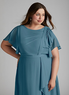 Azazie Aaliyah vestidos de dama de honor modestos Vestido de Corte En A Plisado Scoop Hasta el suelo Gasa image11