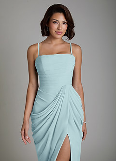 Azazie Nyra Bridesmaid Dresses Sea Glass Sheath Corset Chiffon Dress image3