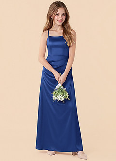 Azazie Renna Junior Royal Blue A-Line Pleated Stretch Satin Dress image4