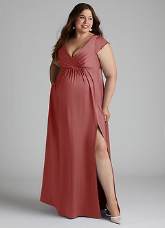 Azazie Allessia Abiti da damigella d'onore premaman Abito A-Line Plissettato Raso Elasticizzato Floor-Length image10