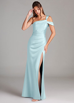 Azazie Wynter Abiti da Damigella Abito Tubino in Raso Elasticizzato Monospalla Nuvola Blu image3