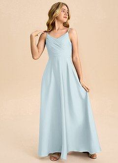 Azazie Bug Junior Robe Trapèze en Satin extensible Plissée Brume image4