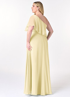 Azazie Lizzy Vestidos de damas de honor Vestido de Sorbete De Limón de Gasa de Corte en A con Hombro unilateral image11