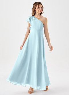 Azazie Arabella Junior Cloud Blue A-Line Ruched Chiffon Dress image4