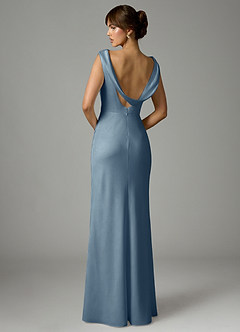 Azazie Kieryn Robes de demoiselle d'honneur Robe Sirène en Satin extensible Plissée Bleu Poussiéreux image5