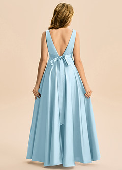 Azazie Gabby Junior Robe Trapèze en Satin extensible Plissée Bleu Ciel image6