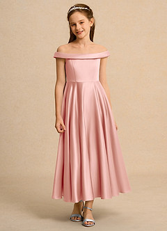 Azazie Teeny Junior Formal vestidos de niña de las flores Vestido de Rosetón de Satin Mate de Corte En A con Plisado image6