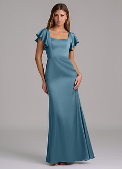Azazie Elkie Brautjungfernkleider Meerjungfrau-Linie Rechteckiger Ausschnitt Stretch-Satin Kleid Bermudablau image1