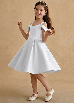 Azazie Judi Flower Girl Dresses White A-Line Matte Satin Dress image3