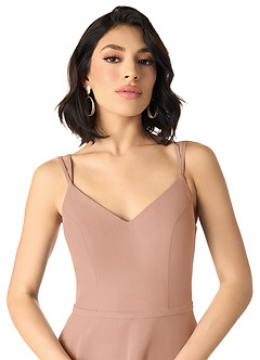 Azazie Janine Bridesmaid Dresses Champagne Rose A-Line V-Neck Chiffon Dress image3