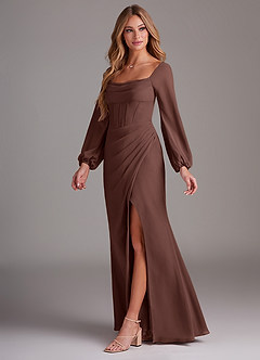 Azazie Charissa Bridesmaid Dresses Espresso Sheath Long Sleeve Chiffon Dress image4